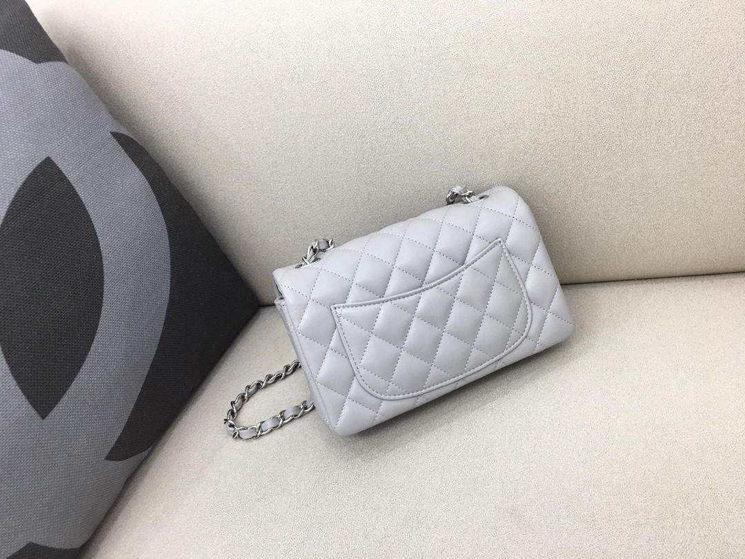 Small Classic Flap Lambskin Bag A01116 Light Gray/Silver